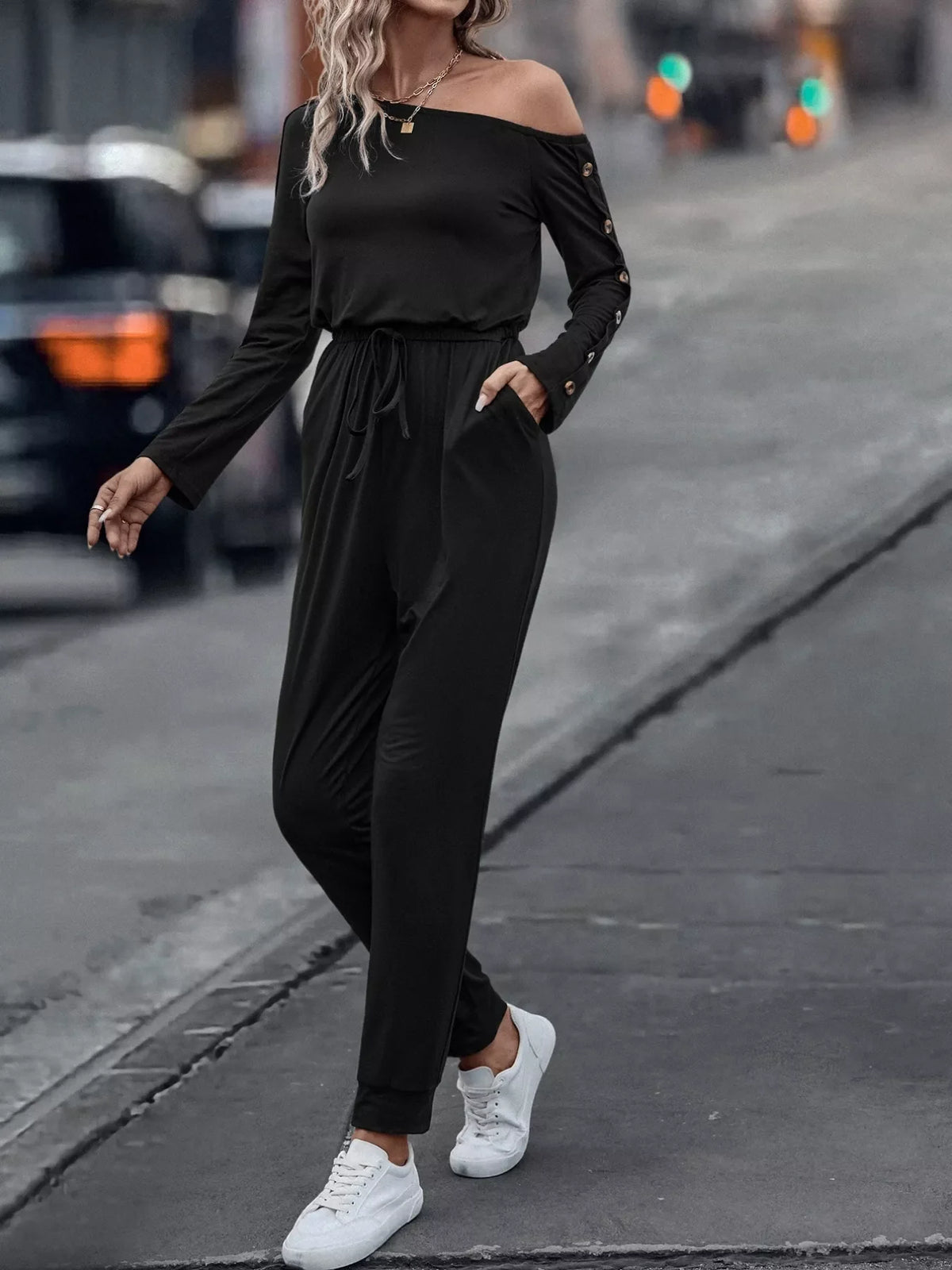 One Shoulder Long Sleeve Jumpsuit