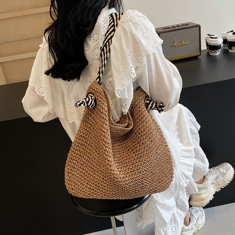 Women's Large Capacity Straw Vacation Shoulder Bag Travel Bag