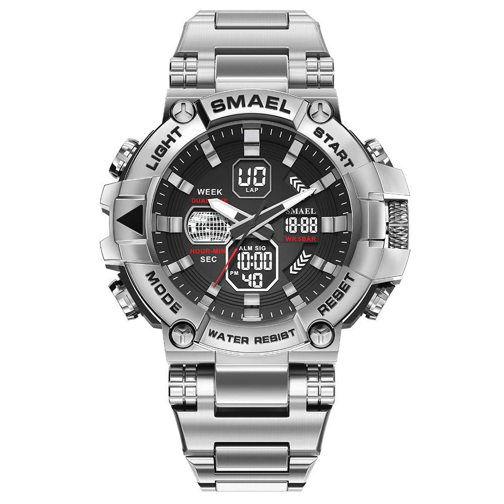 Men's Luminous Stainless Steel Alloy Double Display Electronic Watch
