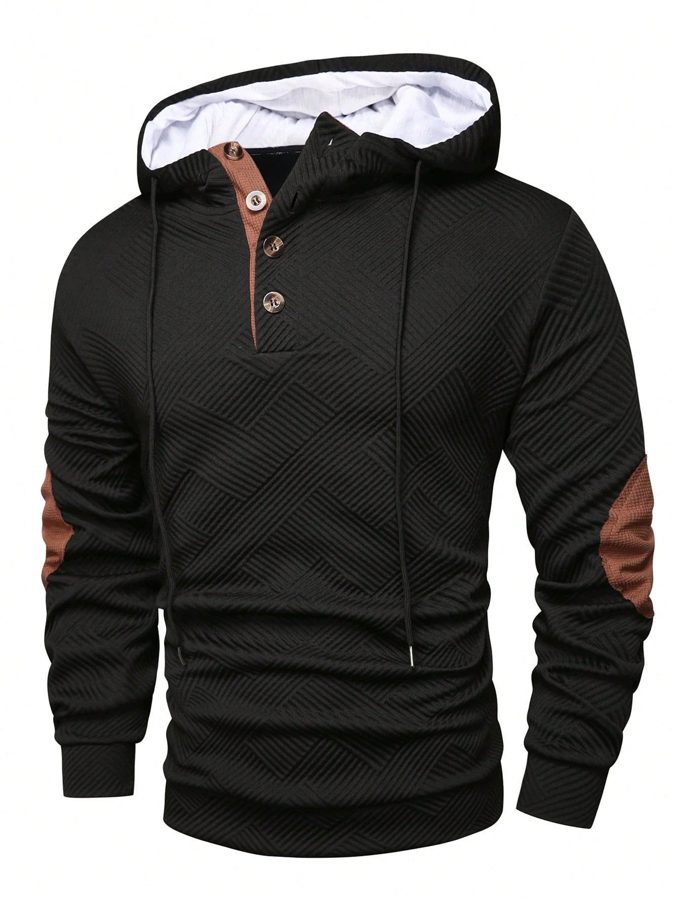 Men's Solid Color Loose Jacquard Hooded Sweater