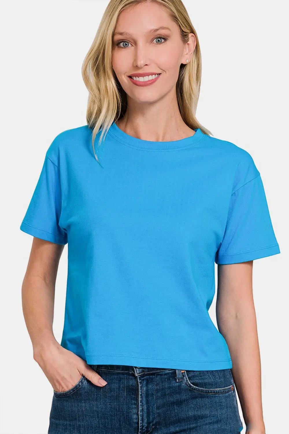 T-Shirts Trendsi Zenana Cropped Tee Women's Casual Round Neck Short Sleeve Top - Soft & Stylish