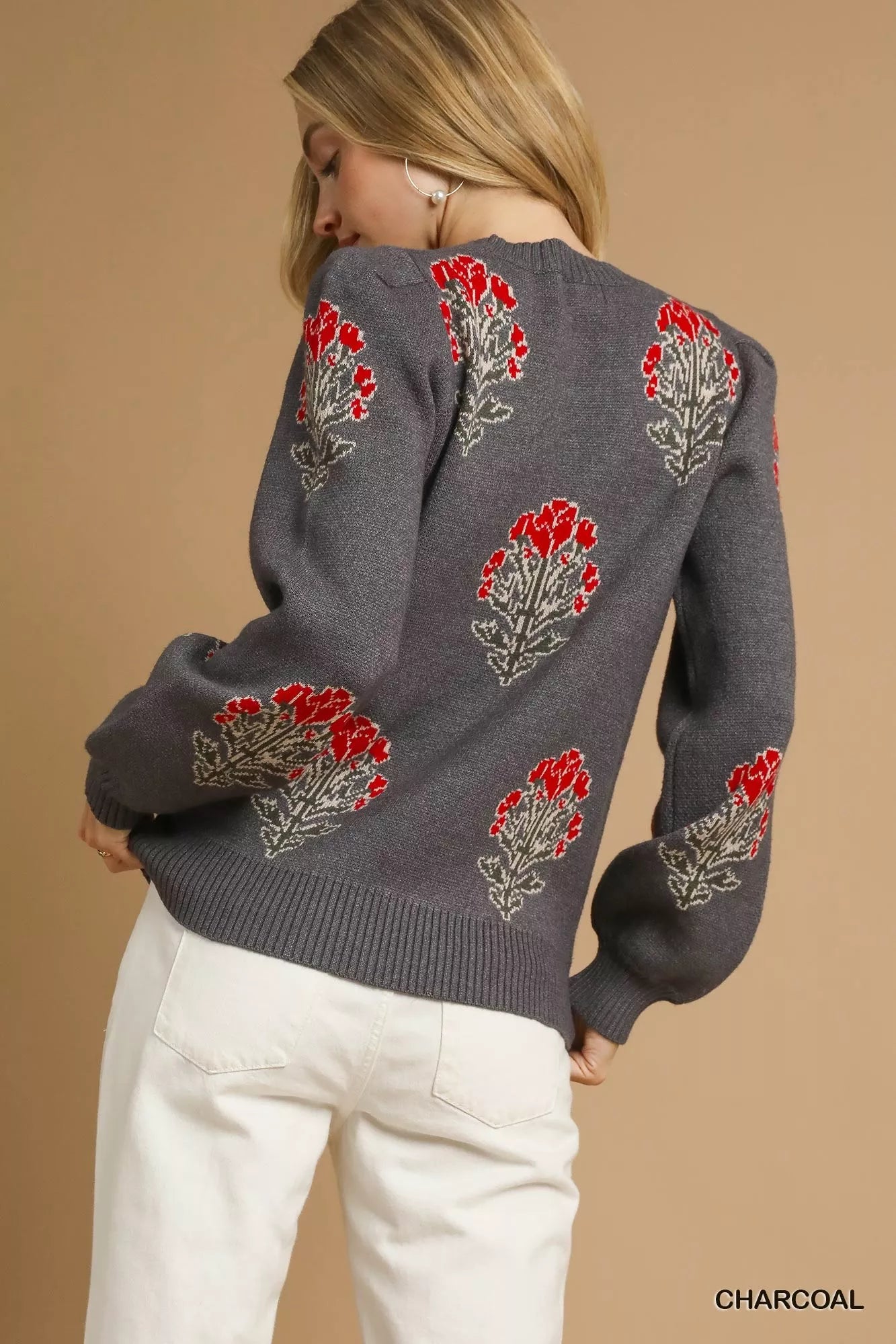 Suéter de jacquard con tallo de flor individual Umgee