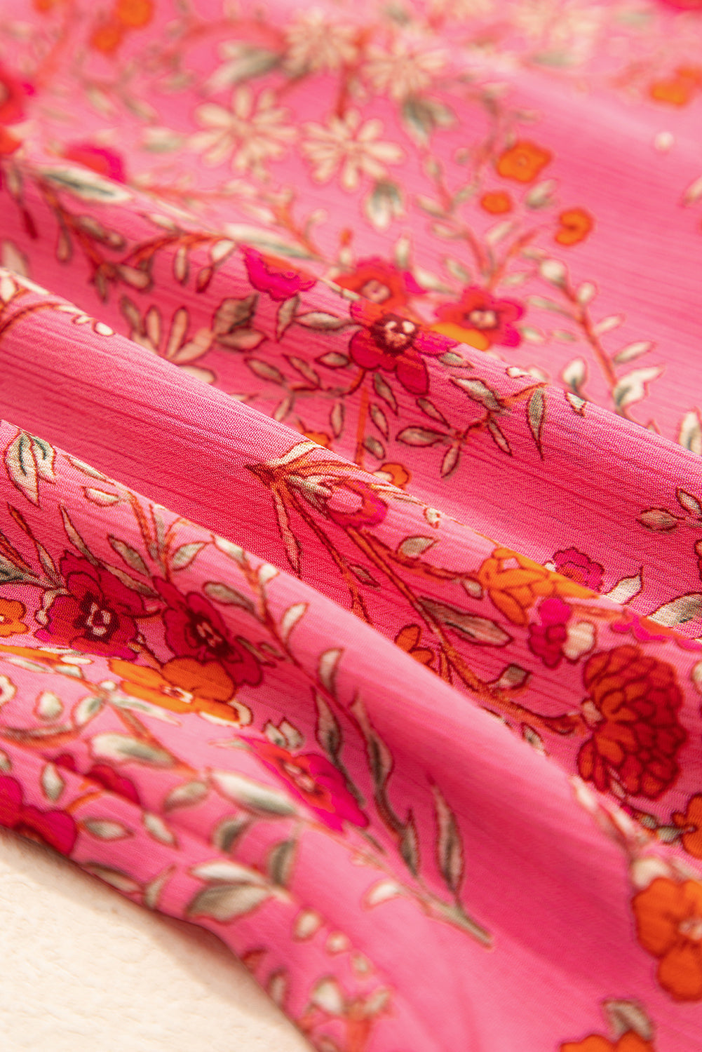 Camisa suelta de manga corta ancha con estampado floral rosa roja