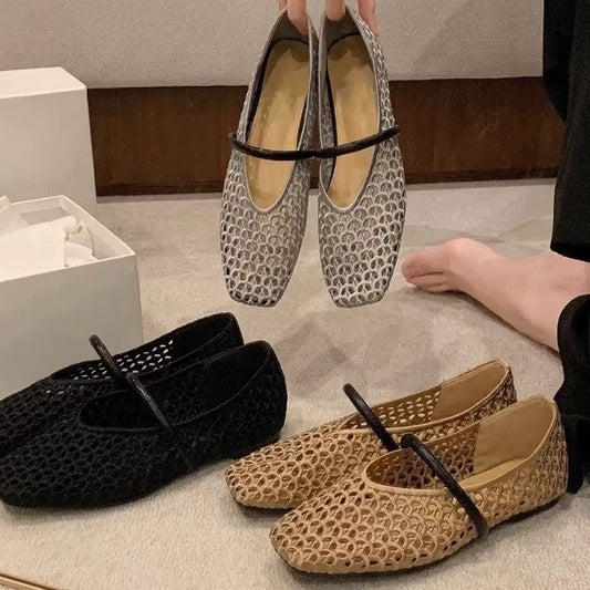 Women's Woven Square Toe Slip-On Pumps – Retro Roman Low Heel