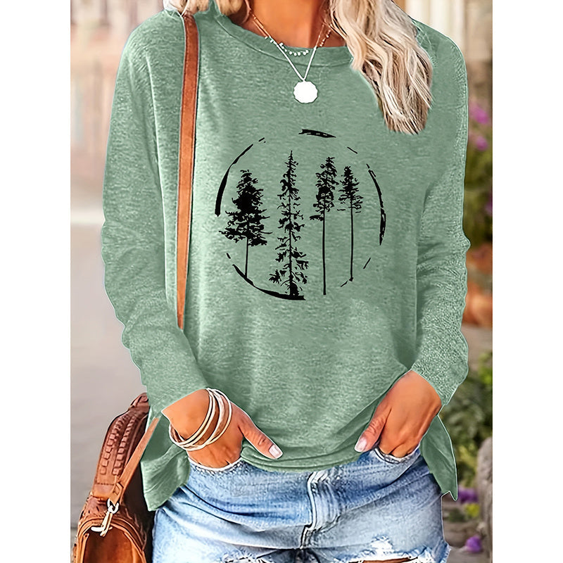Camiseta de manga larga "Feliz Navidad" para mujer – Camiseta con gráfico de árbol de Navidad adorable
