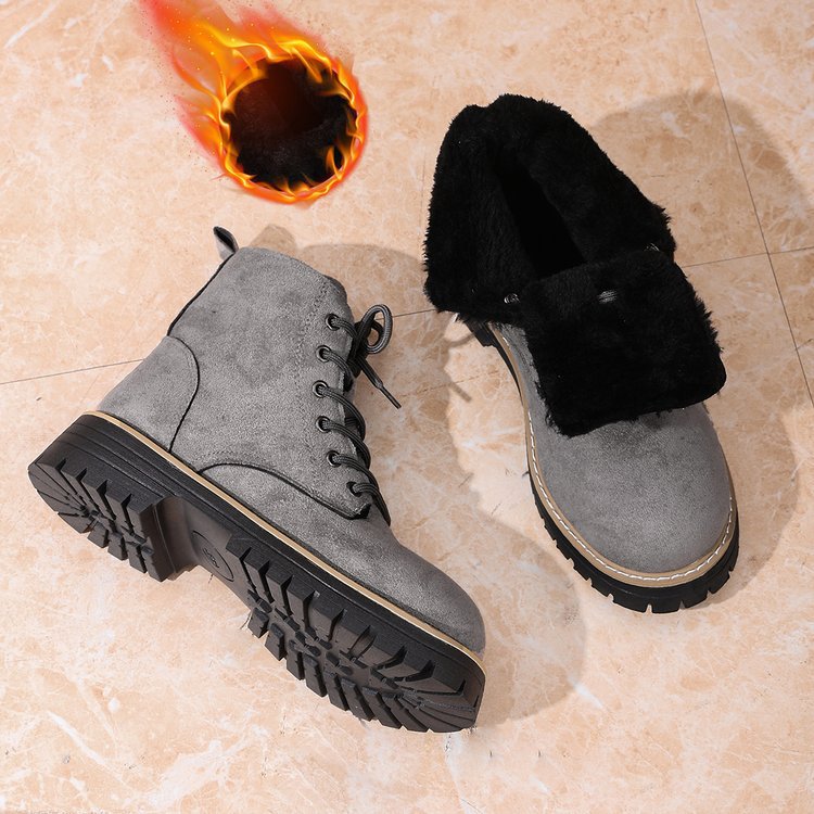 Botines de mujer de ante con cordones y forro polar | Botas de invierno cómodas