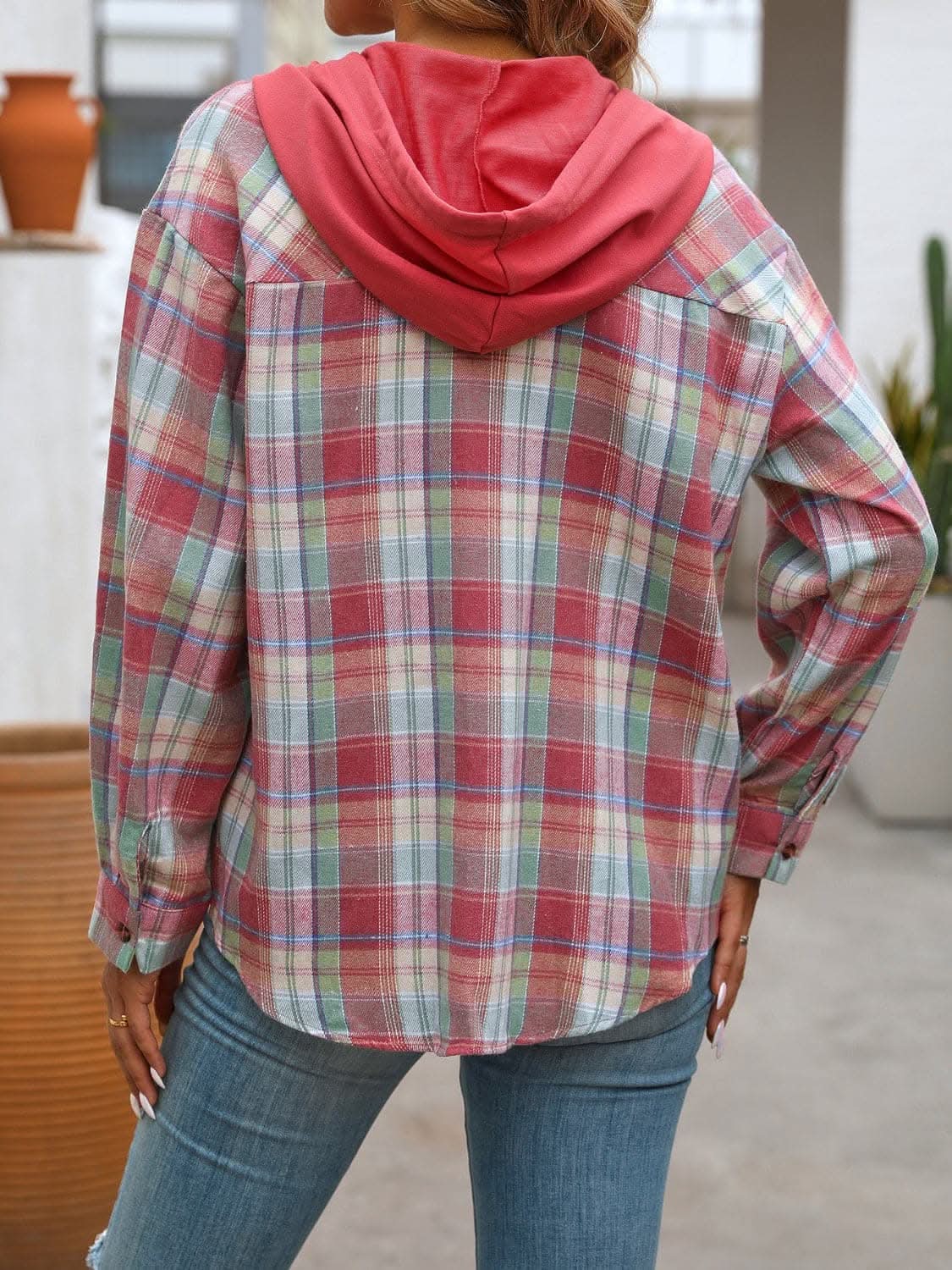 Jackets Trendsi Plaid hooded jacket with pockets
