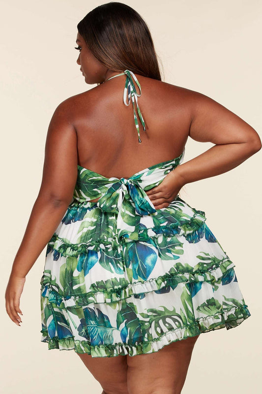 Minivestido con estampado de hojas y aros de Fasheabe - Talla grande