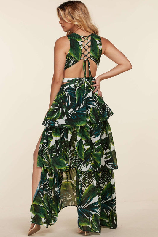 Vestido Maxi Abierto Delantero Fasheabe Hoja Tropical