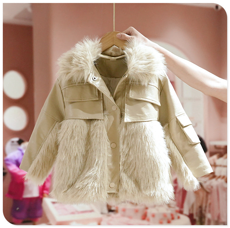 Fashion Girls' Fur One-piece Thickened Coat- # GIAA21210050