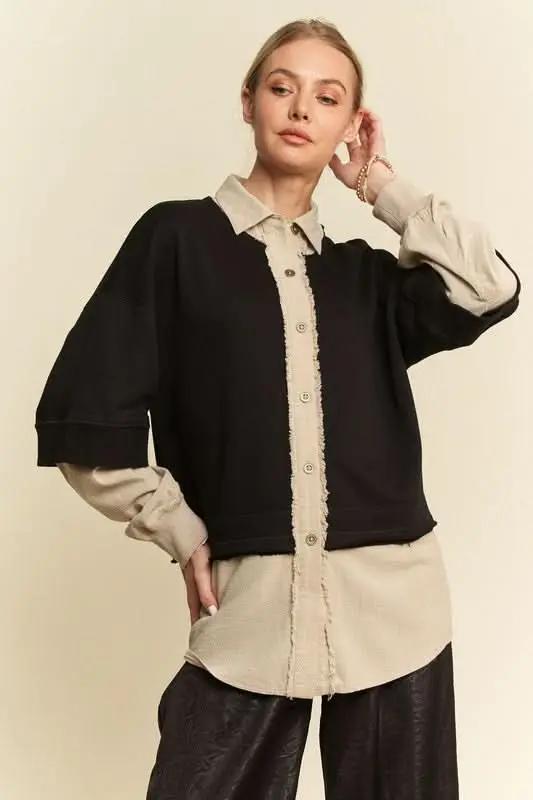 Trendsi Faux Layered Top Women's Casual French Terry Shirt - Comfy & USA Ship