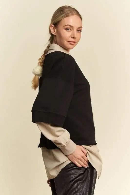 Trendsi Faux Layered Top Women's Casual French Terry Shirt - Comfy & USA Ship
