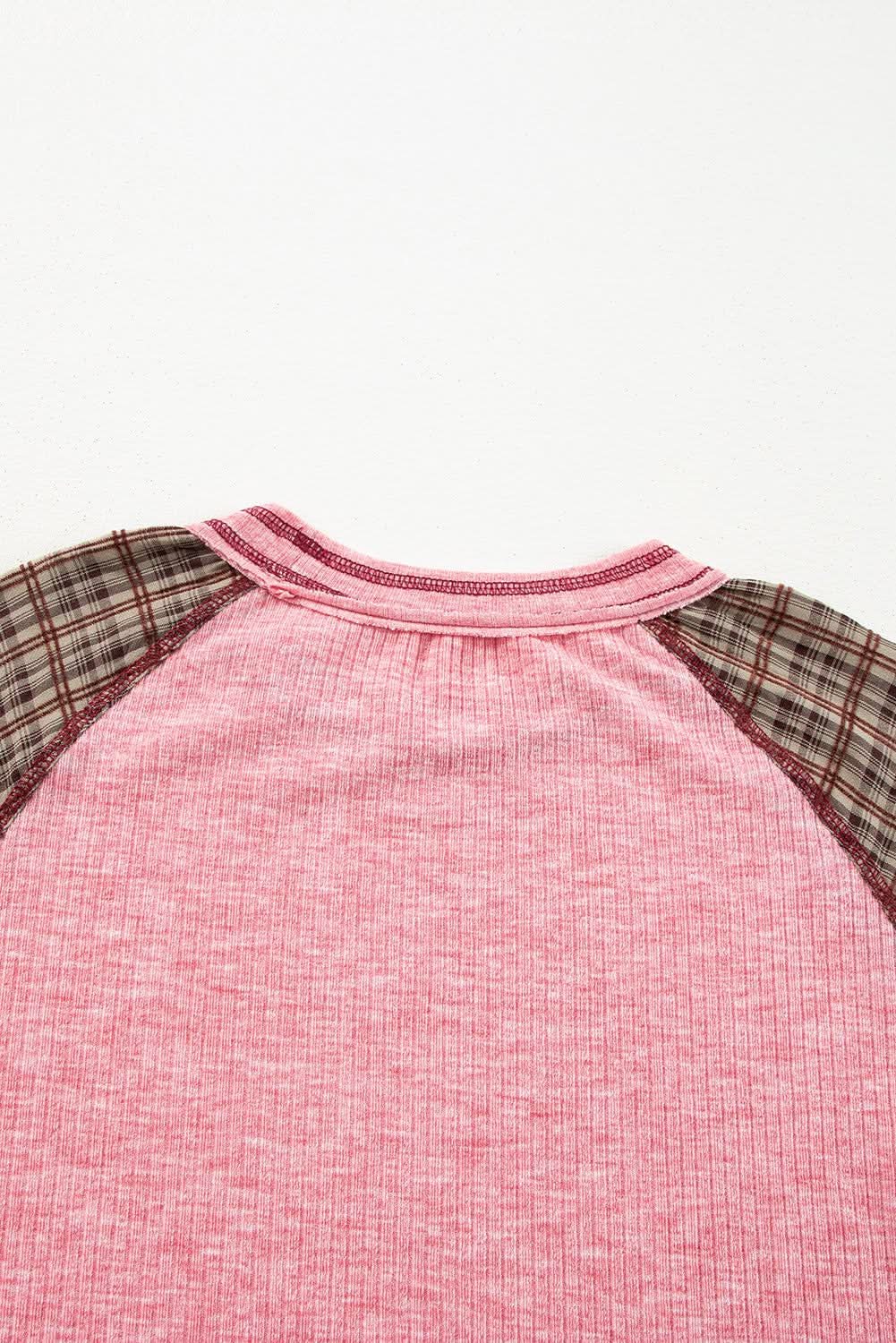 Sweaters Love Salve Fushia Patchwork Top Women's Casual Knit Top: Ribbed & Raglan