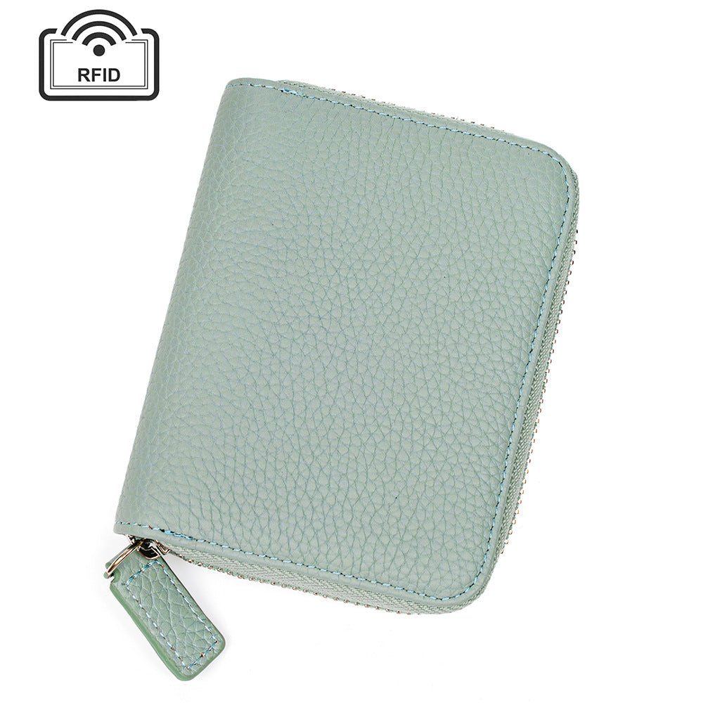 Leather Organ Card Wallet with RFID Zipper Bags