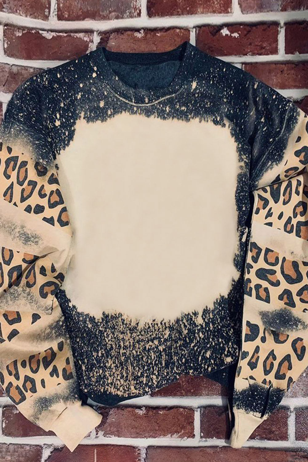 Sudadera con cuello caído, estampado de leopardo y teñido anudado negra