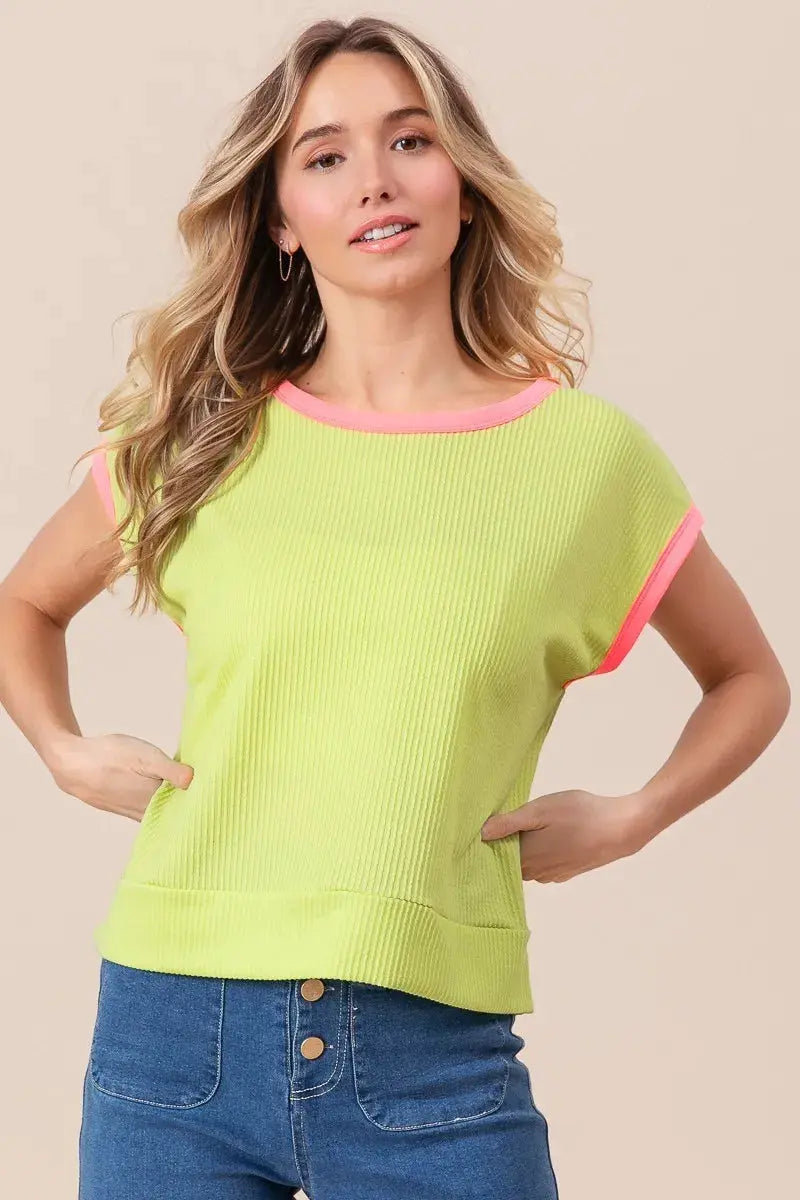 Women's Casual Tee Cord Rib Knit Top - Soft & Comfortable - Casual Tee