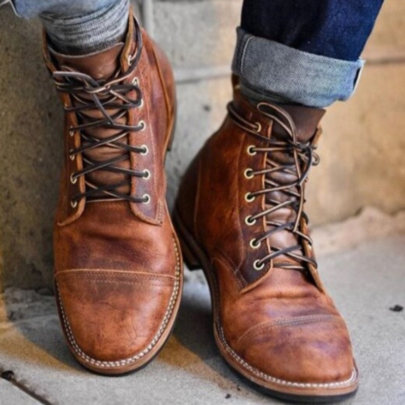 Front Strap Round-Toe Motorcycle Boots