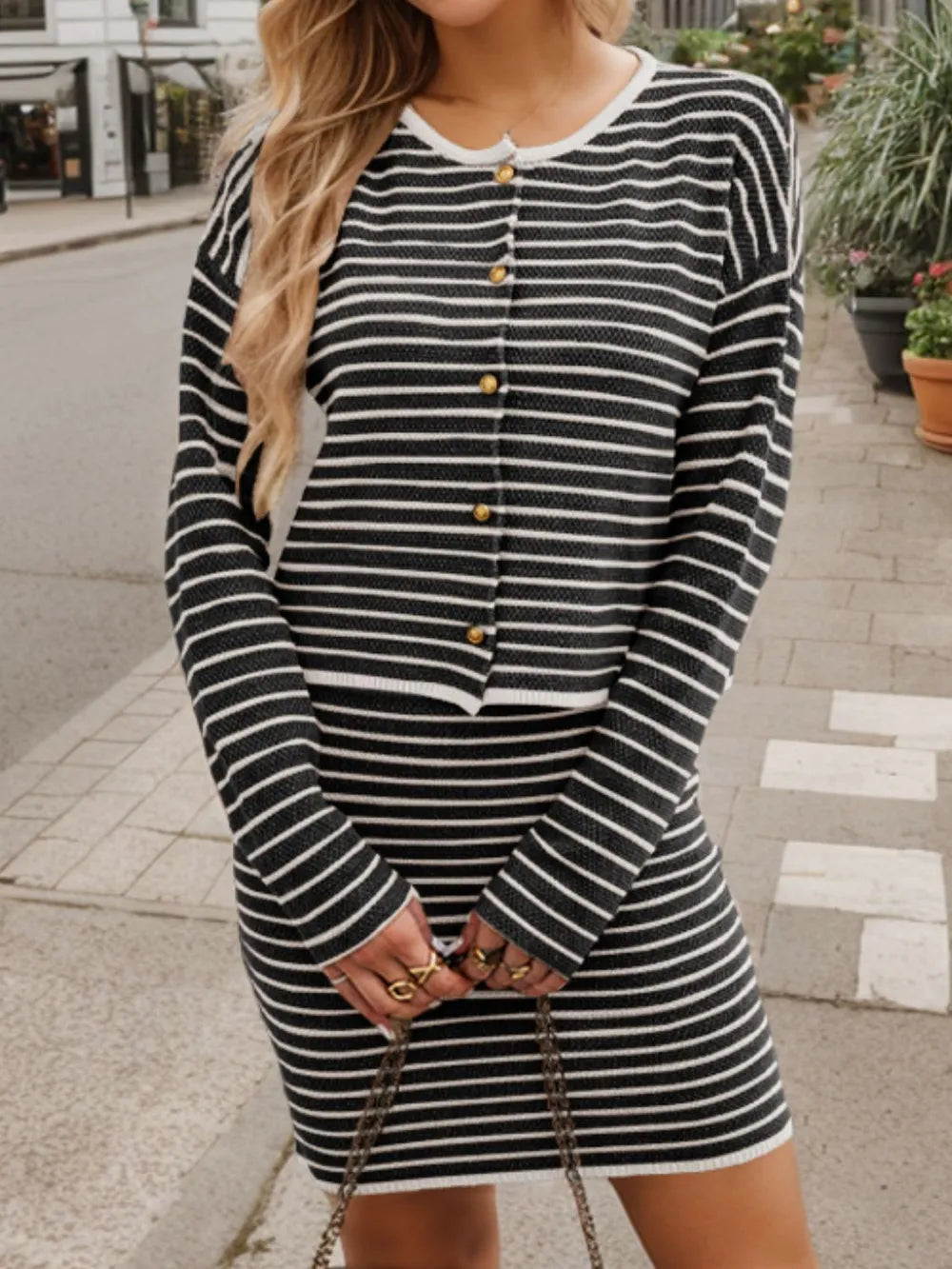 Striped Long Sleeve Top and Skirt Set See size chart under “more details”