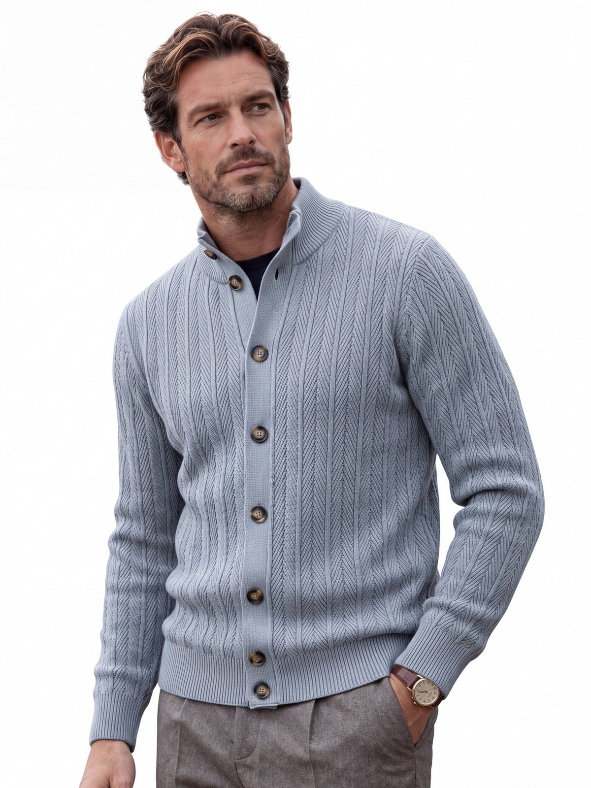 2026 New Model Cross-Border Foreign Trade Autumn And Winter Men's High-Quality Business Casual Knit Cardigan Sweater