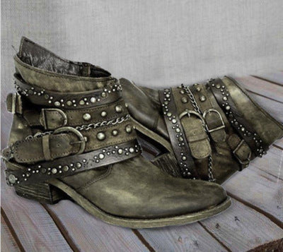 European And American Short Boots Rivets Plus Size
