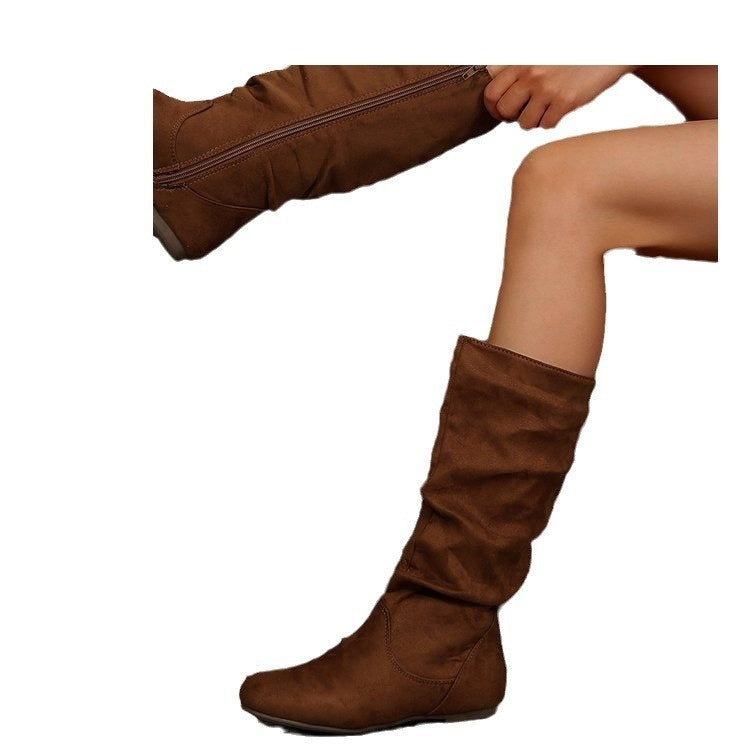 Women's Side Zipper Pleated Pile Boots