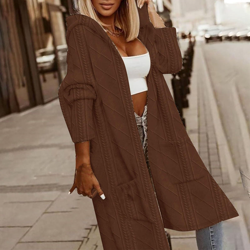 Chaqueta larga texturizada con capucha para mujer