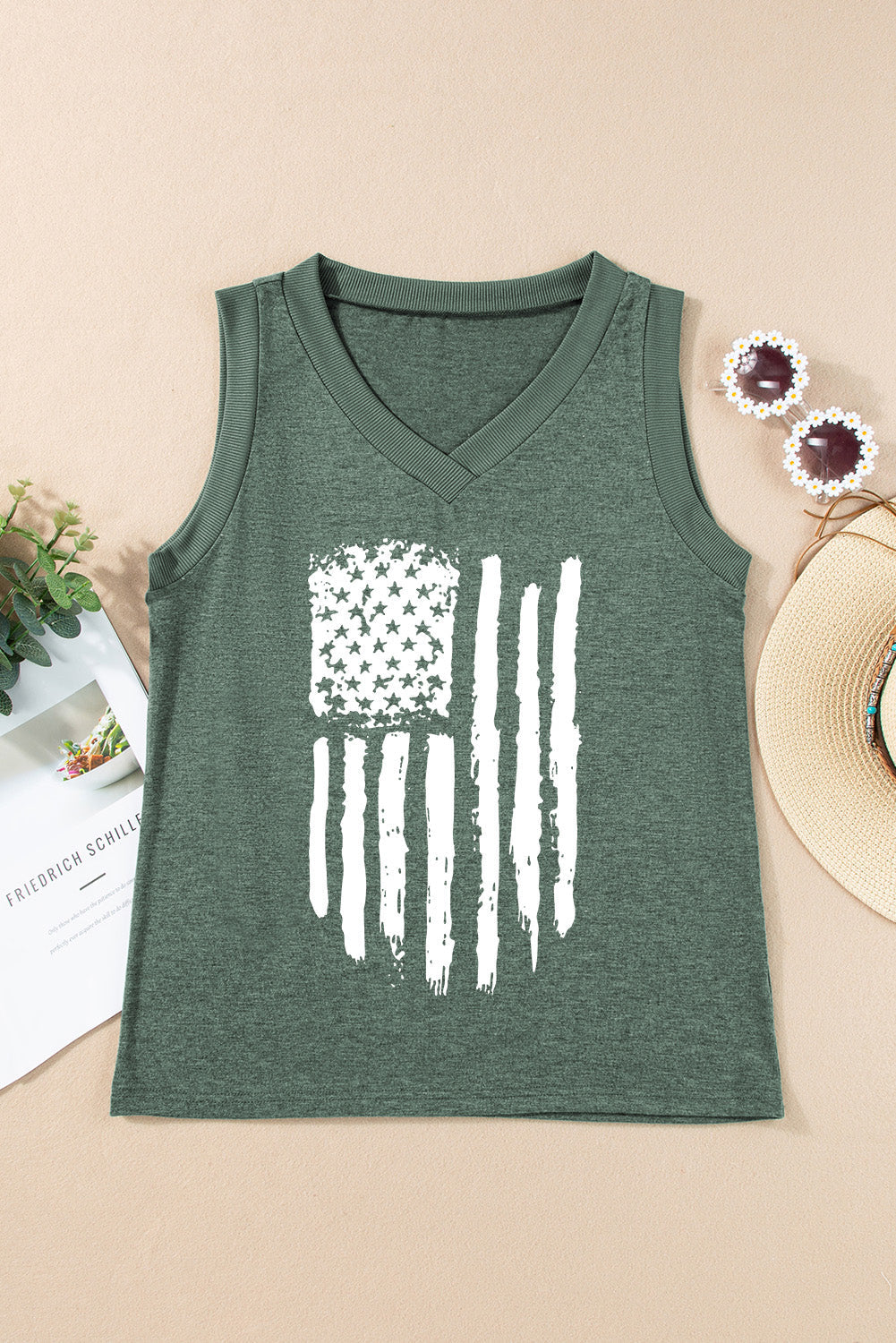 Camiseta sin mangas con cuello en V y bandera de EE. UU.