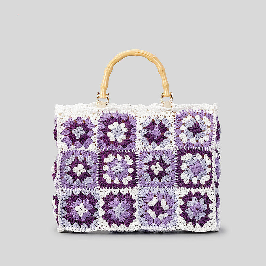 Women's Grandmother Contrasting Color Woven Tote Bag Travel Tote Bag