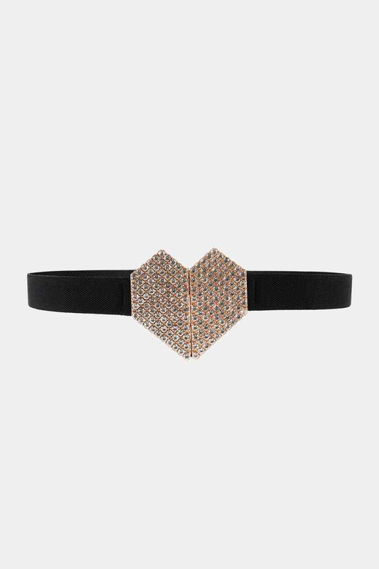 Cinturón elástico con hebilla de corazón de strass GlamStyle – Brillo deslumbrante y comodidad. Consulta la tabla de tallas en "más detalles".