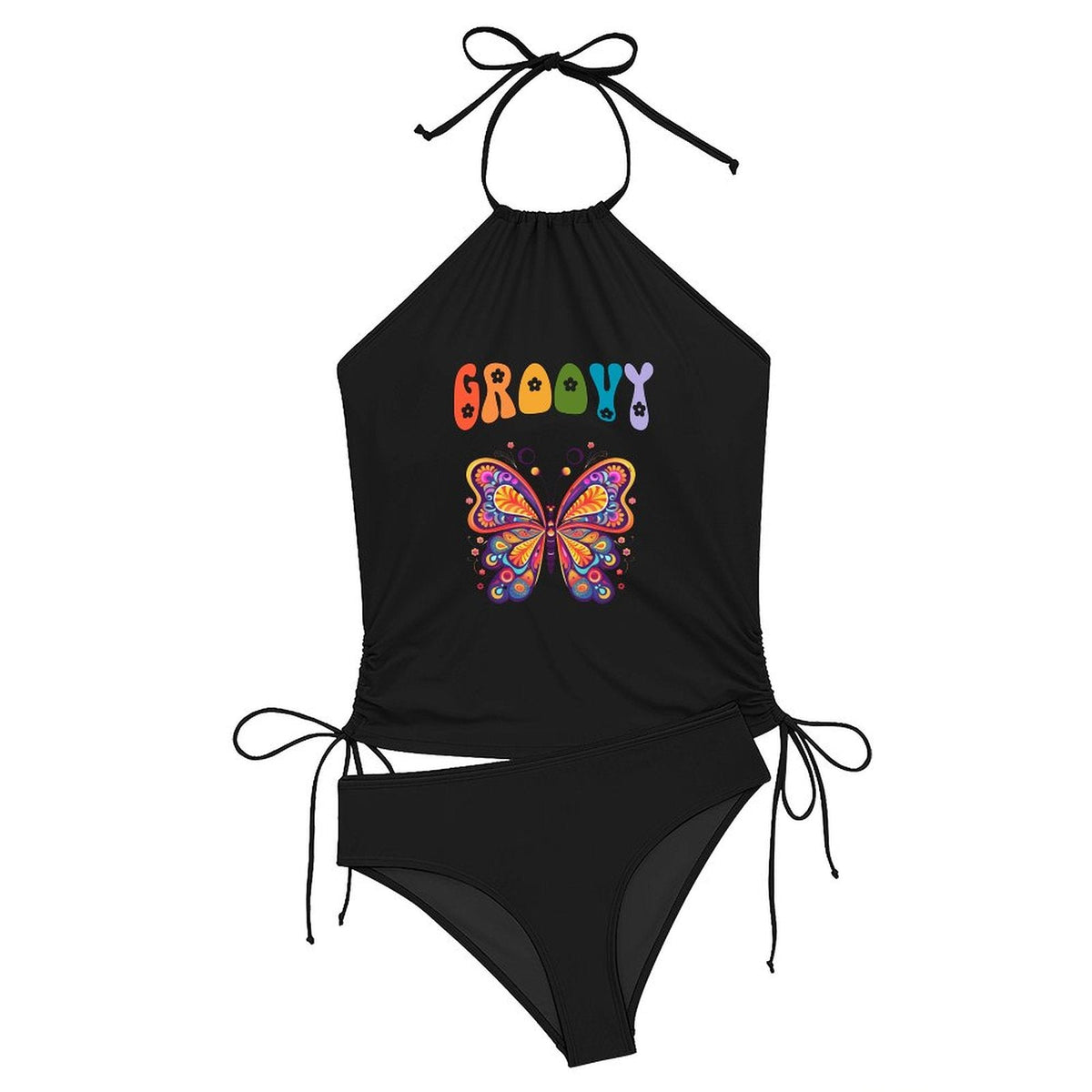 Groovy Butterfly Halter Neck 2-Piece Swimsuit Set for Women (Made in USA)