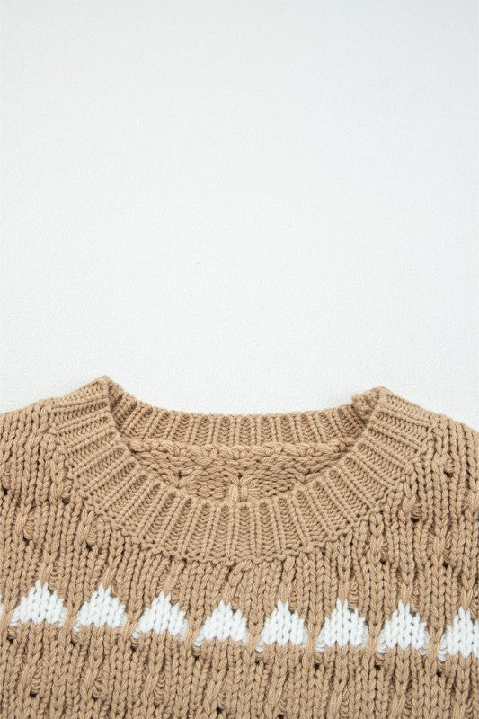 Colorblock Textured Knit Puff Sleeve Sweater