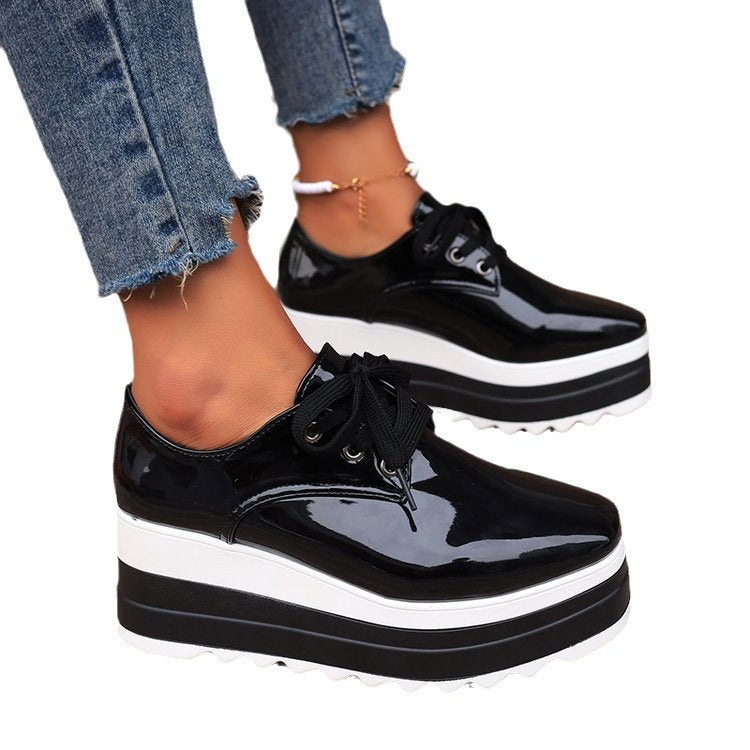Women's Lace-Up Square-Toe Patent Platform Wedges