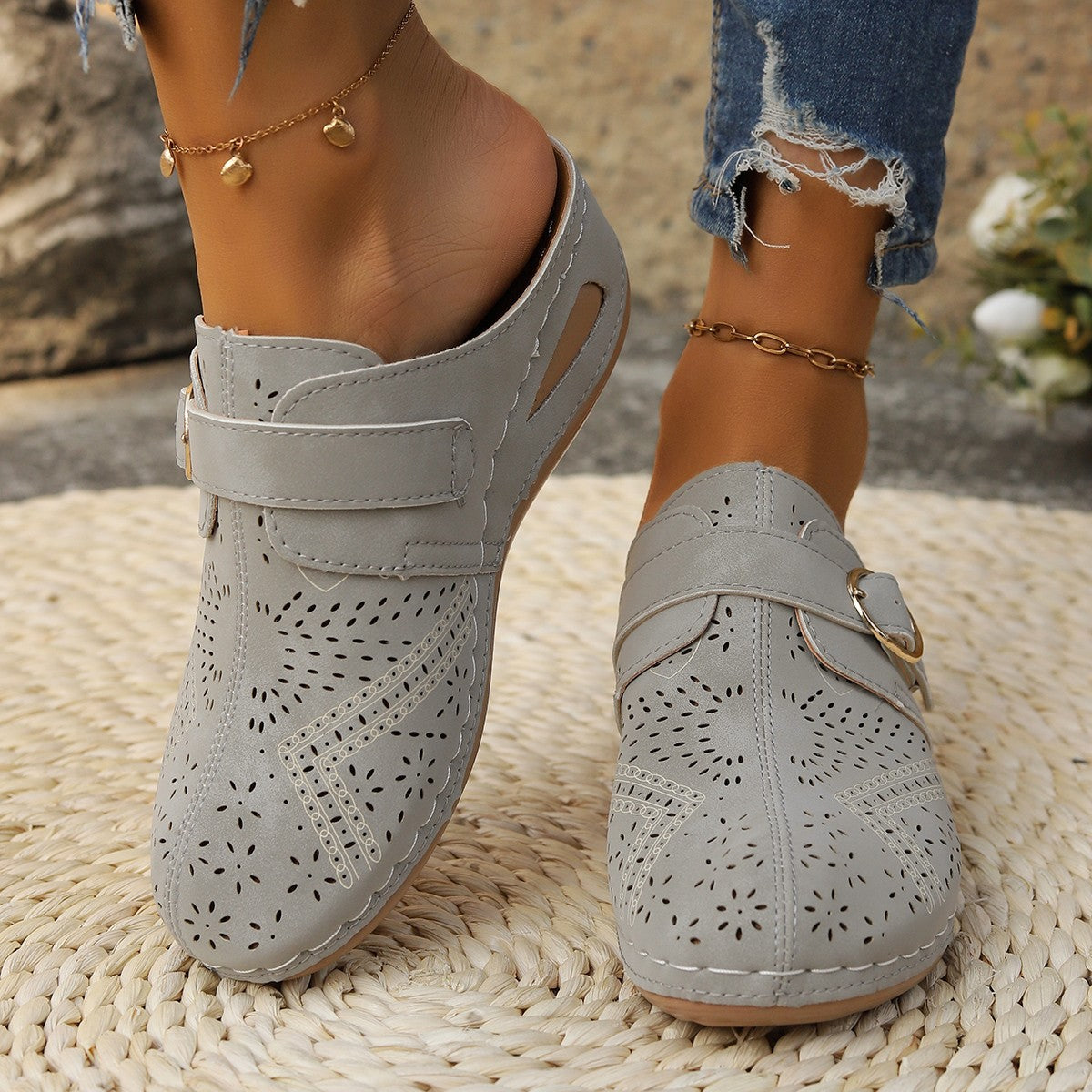 Sandalias de cuña con punta redonda de ante