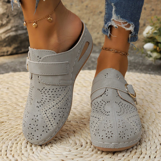 Sandalias de cuña con punta redonda de ante