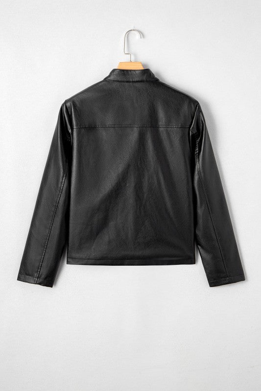 Faux Leather Button-Front Boxy Jacket See size chart under “more details”