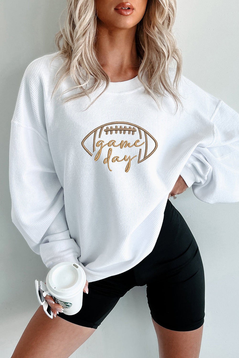 Sudadera gruesa bordada de fútbol negro para el día del partido