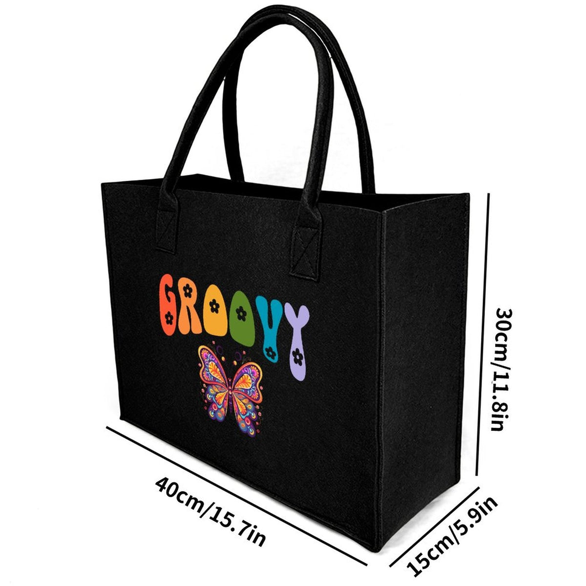 Groovy Butterfly Large Felt Tote Bag (Made in USA)