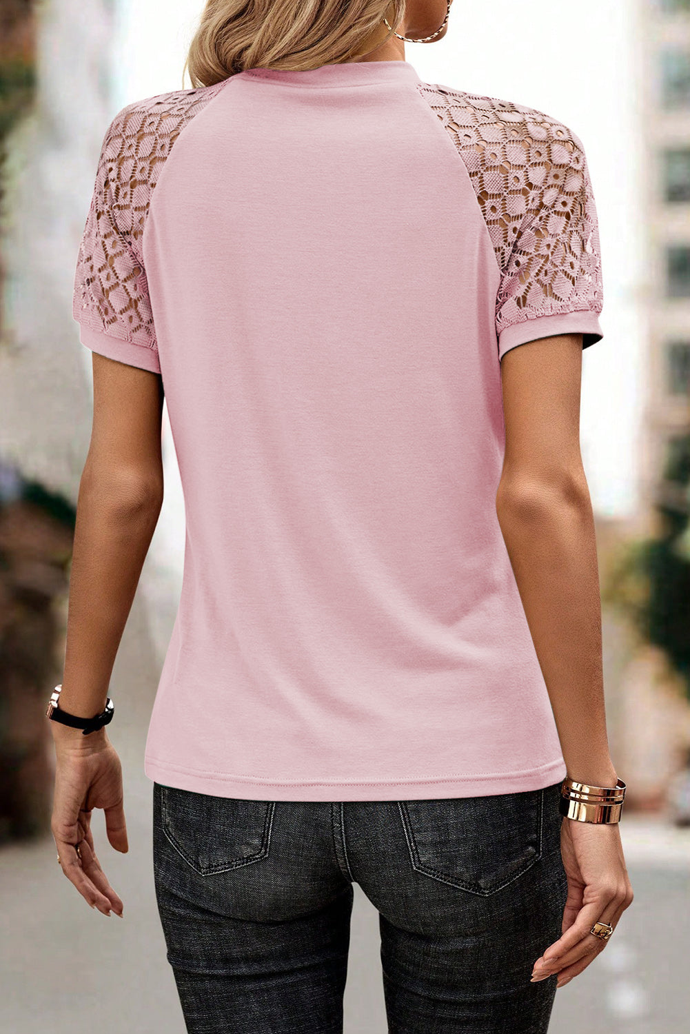 White Seamed Detail Contrast Lace Raglan Sleeve Tee
