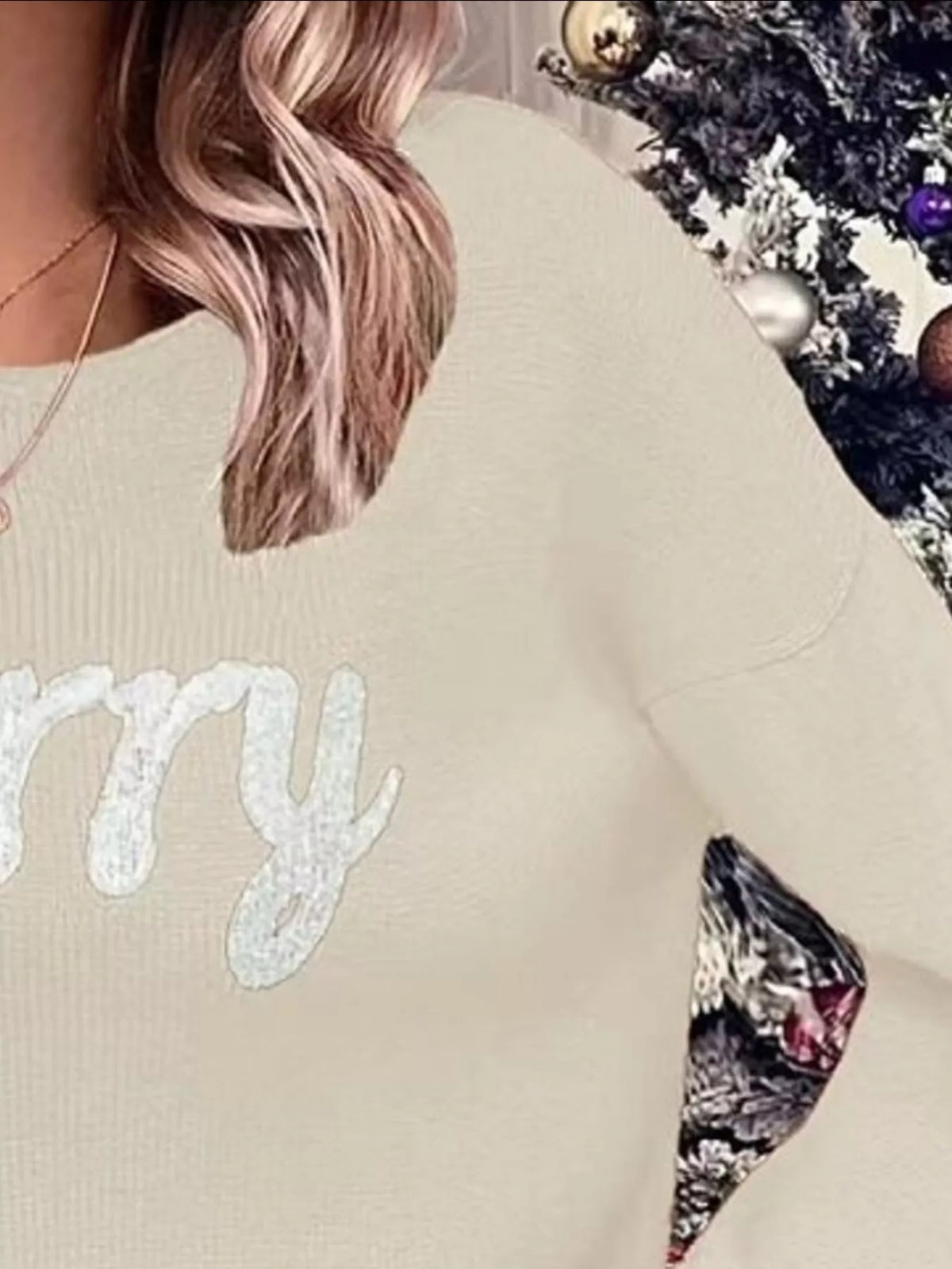 Merry Round Neck Dropped Shoulder Christmas Sweater