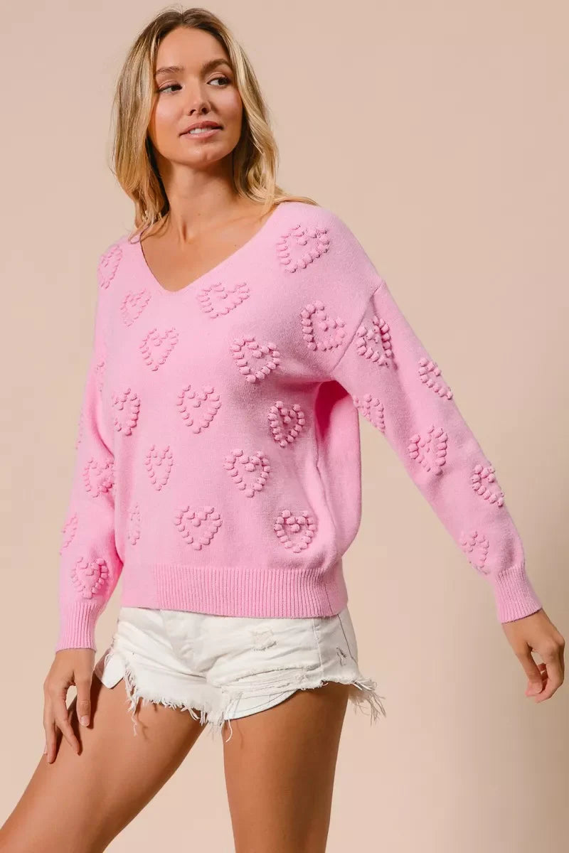 Top de punto con escote en V y pompón de corazón "BiBi Valentines"