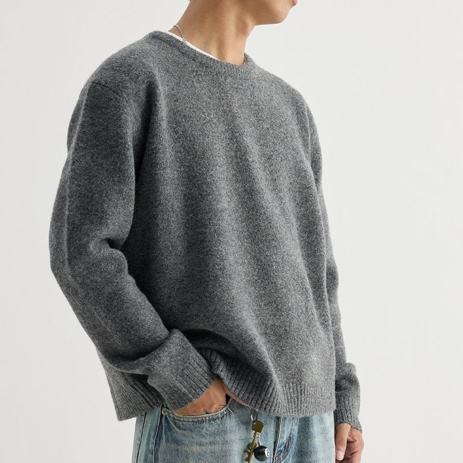 Stuffed Cotton Crewneck Wool Knit Sweater For Commuting