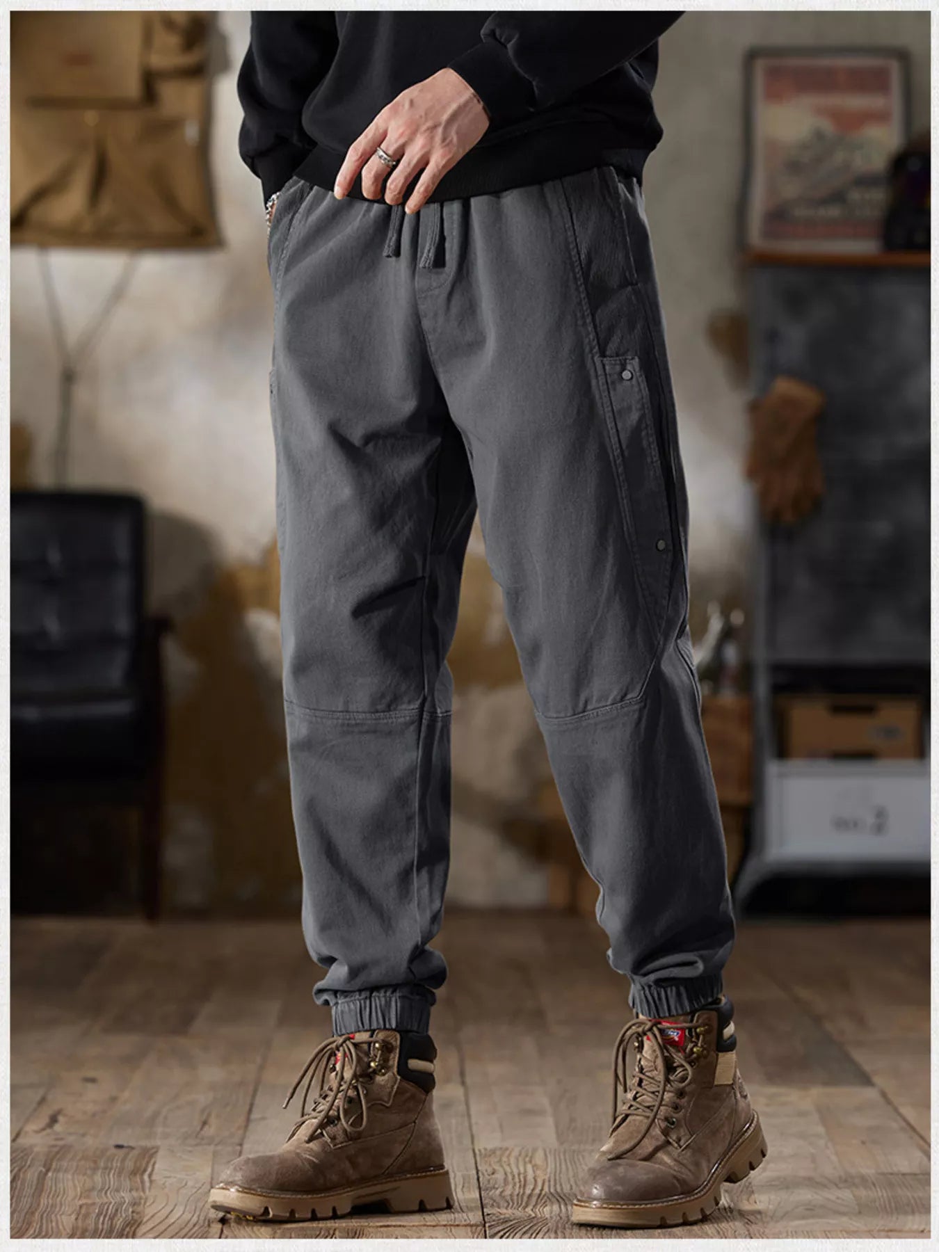 Pantalón Jogger Cargo Casual con Cordón Tallas Grandes para Hombre