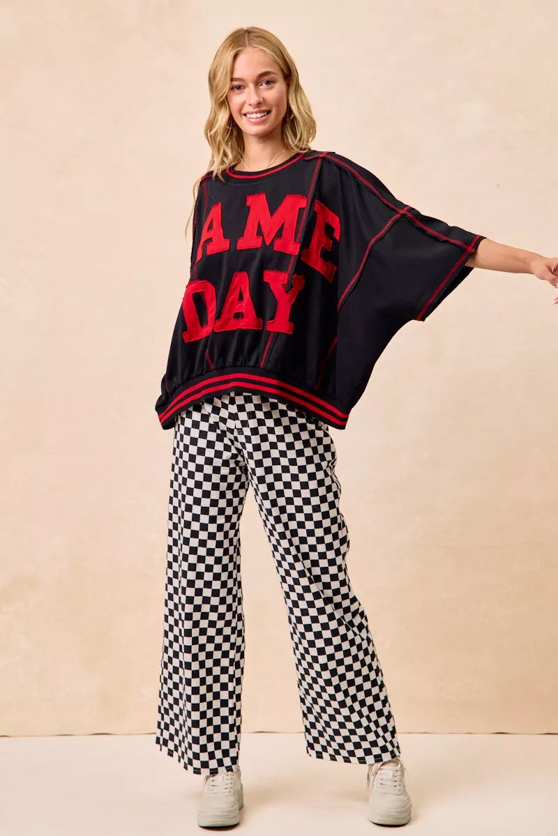 Pantalones con estampado a cuadros temáticos de día de partido de BiBi