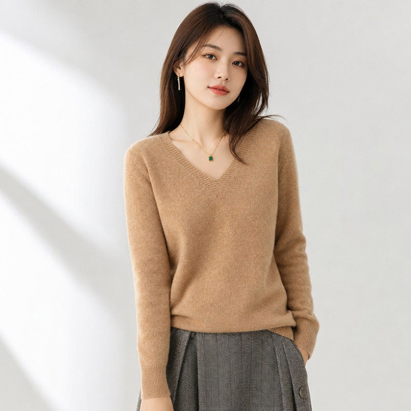 Women's V-neck Long-sleeve Pullover Knit Sweater