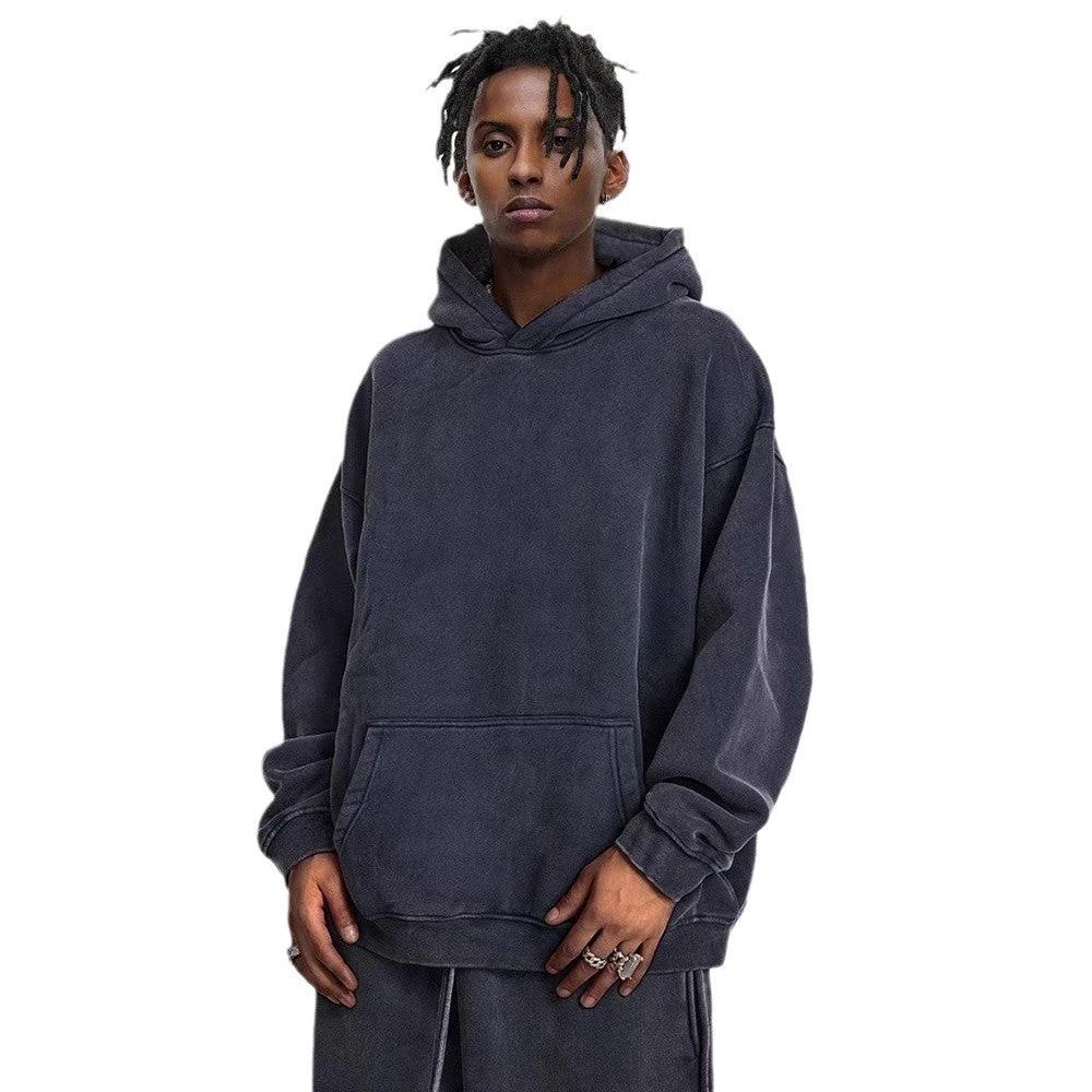 Men's Heavy Fleece-lined Thickened Retro Washed Sweater