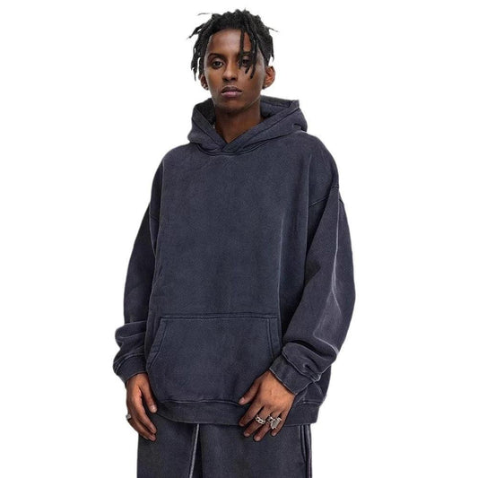 Men's Heavy Fleece-lined Thickened Retro Washed Sweater