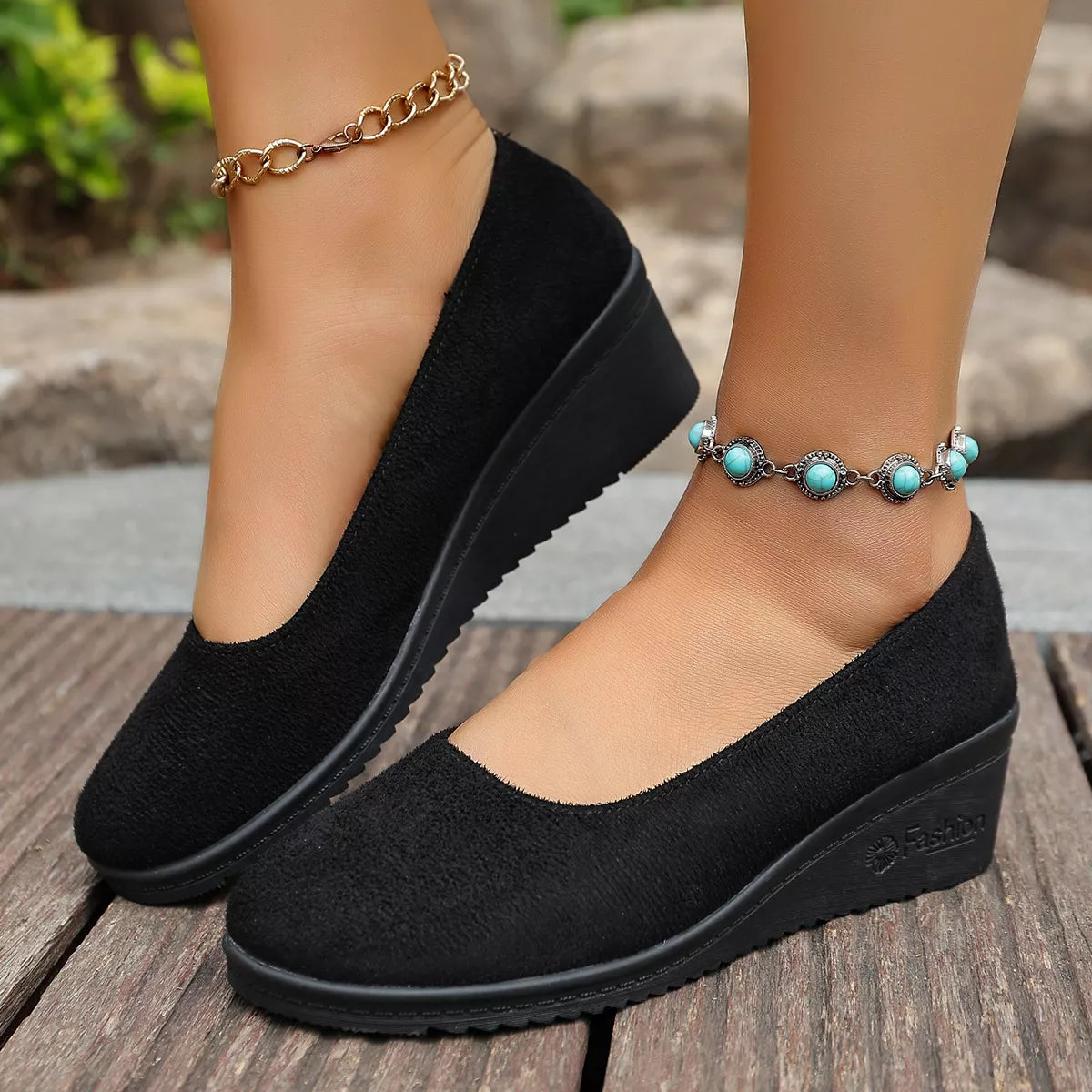 Mocasines sin cordones con tacón de cuña