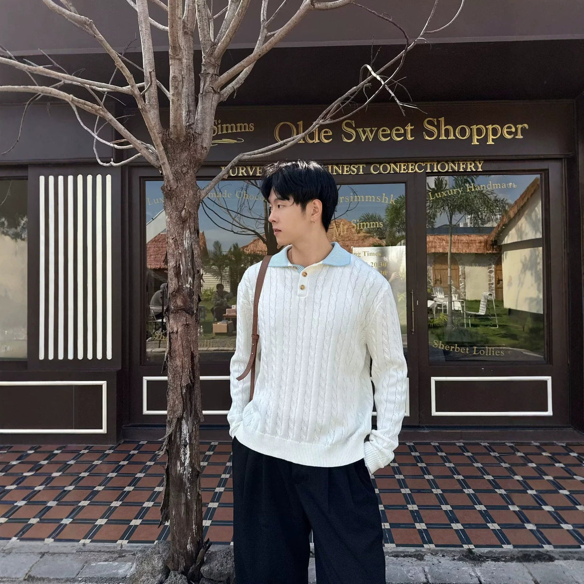 Retro Patchwork Color-Block High-End Cable-Knit Sweater For Men