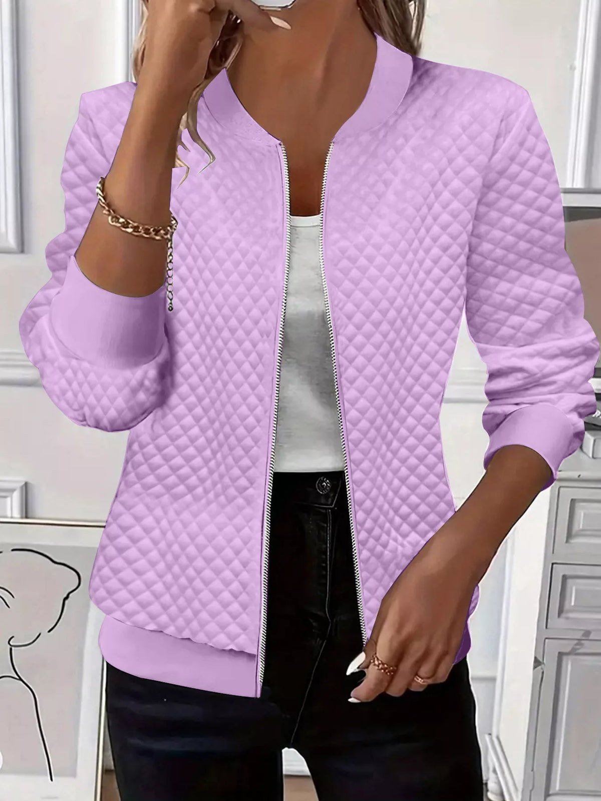 Textured Zip Up Long Sleeve Jacket
