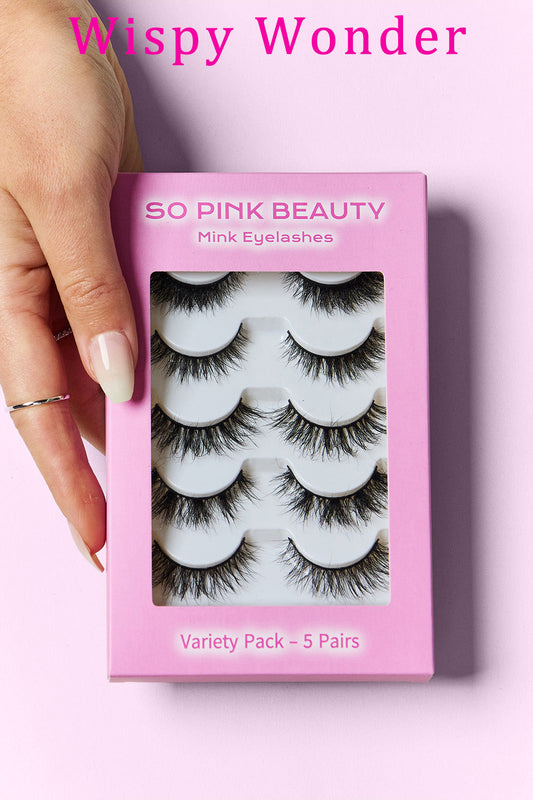 SO PINK BEAUTY Pestañas de Visón Paquete Surtido de 5 Pares